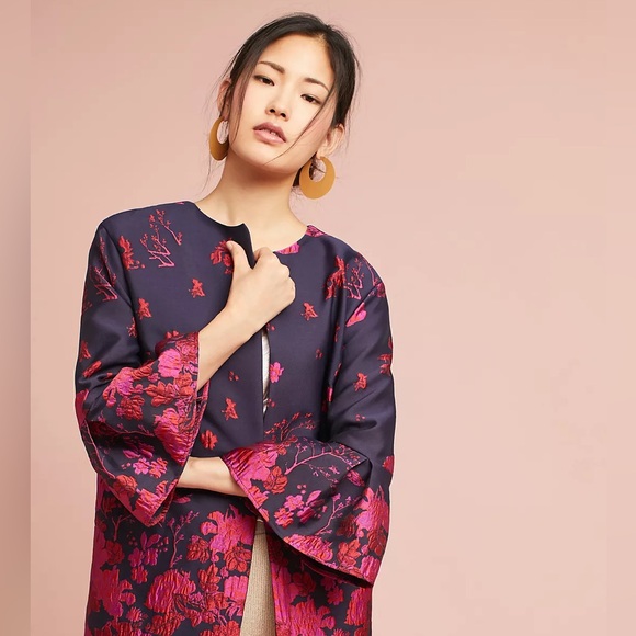 NWT Anthropologie Floral Flutter-Sleeve Coat - Picture 2 of 16